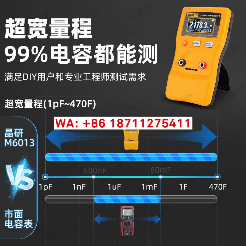 Jingyan 완전 자동 범위 고정밀 1% 소형 디지털 커패시턴스 테스터 M6013