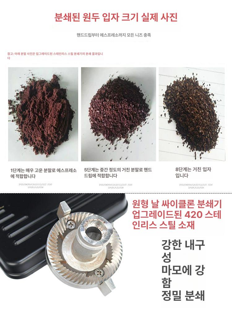 전동 커피 그라인더 글라인더 홈카페 기계 가정용 자동 소형캐논플랫블레이드화이트커피컬러기계용 - 상세 이미지 3