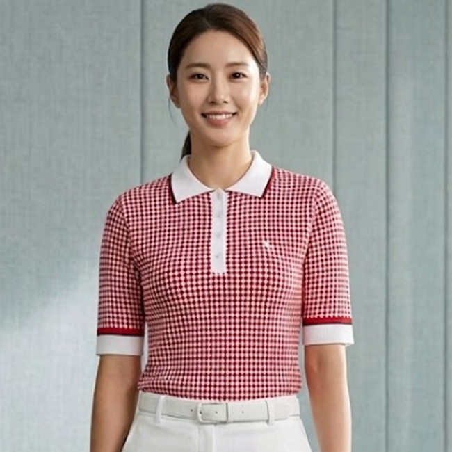 헤지스 골프 여성 여름 멀티버튼 카라 체크형 골프 반팔 티셔츠 - 상품 이미지