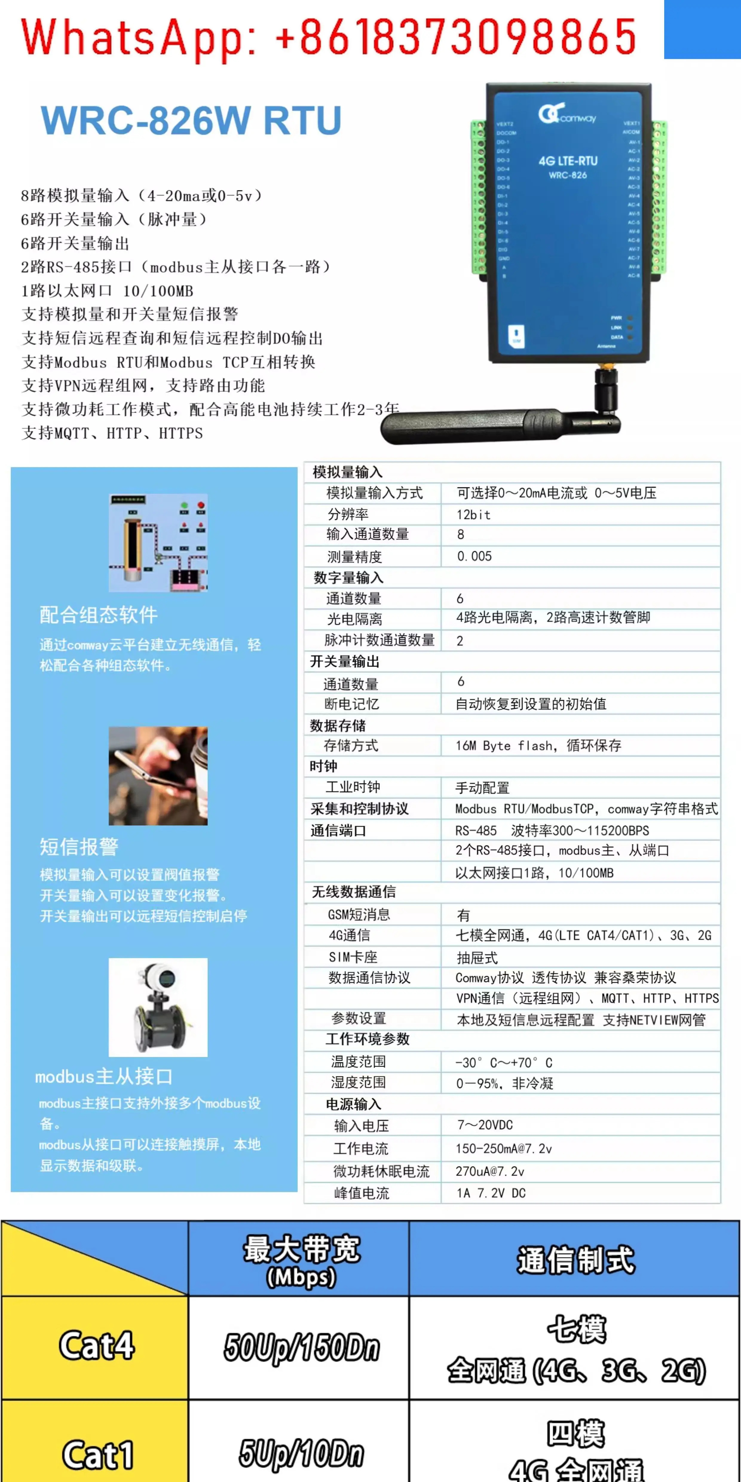 마이크로파워 4G 풀 네트콤 RTU 모듈 8채널 AI 6채널 DI DO 외부 모드프로토콜 장치