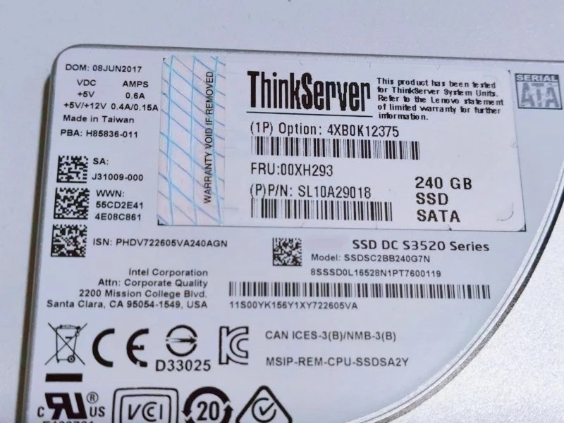 Lenovo호환 S3520 240G SATA SSD 00XH293 2.5인치분해된 리퍼
