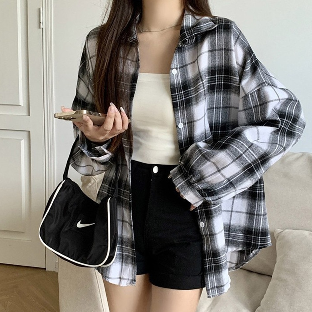 여성 체크남방 빅사이즈 오버핏 롱셔츠 아우터 박대표마켓 - 상세 이미지 5