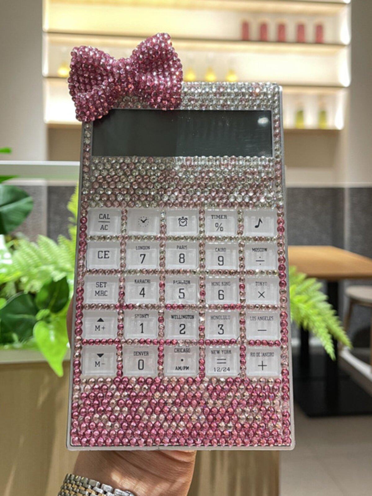개업선물 큐빅 계산기 장부 보석 공주풍 작성 장식 핑크 보우노트 - 상품 이미지