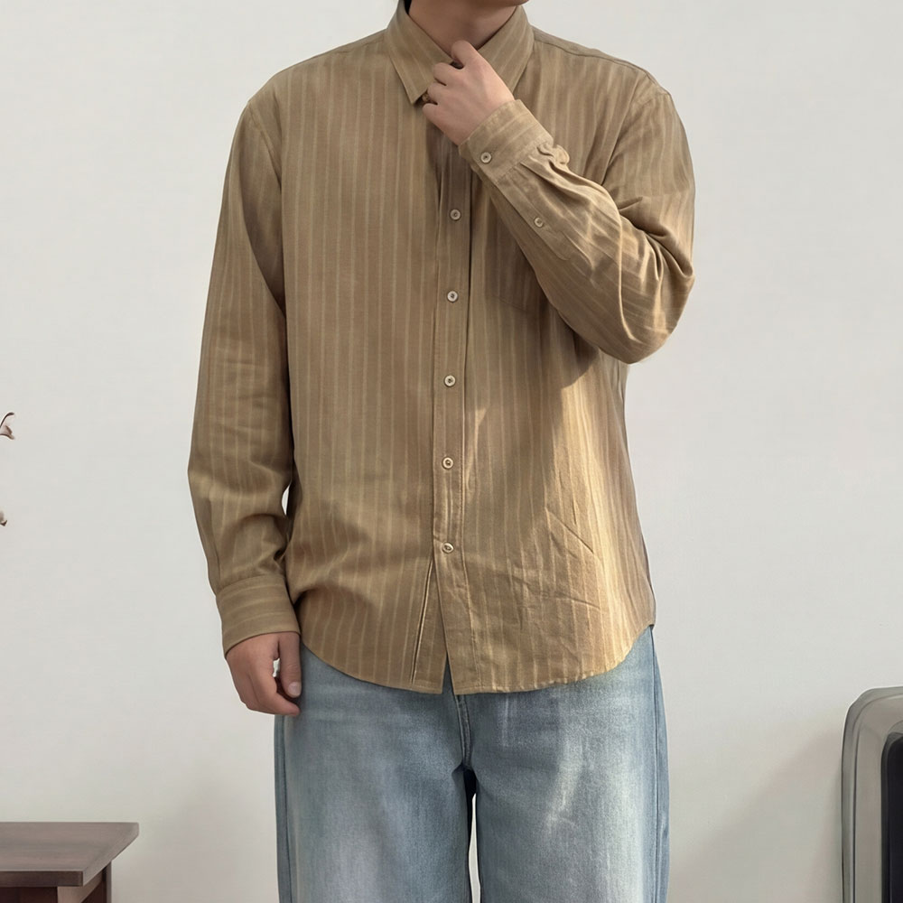 남자스트라이프셔츠 구김없는셔츠 오버핏남방 - 상세 이미지 5