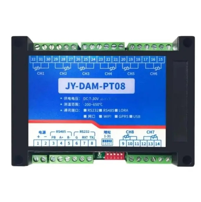 8채널 PT100 24비트 입력 열전대 온도 수집 모듈 Modbus RS232 RS485 USB 이더넷 Wifi GPRS