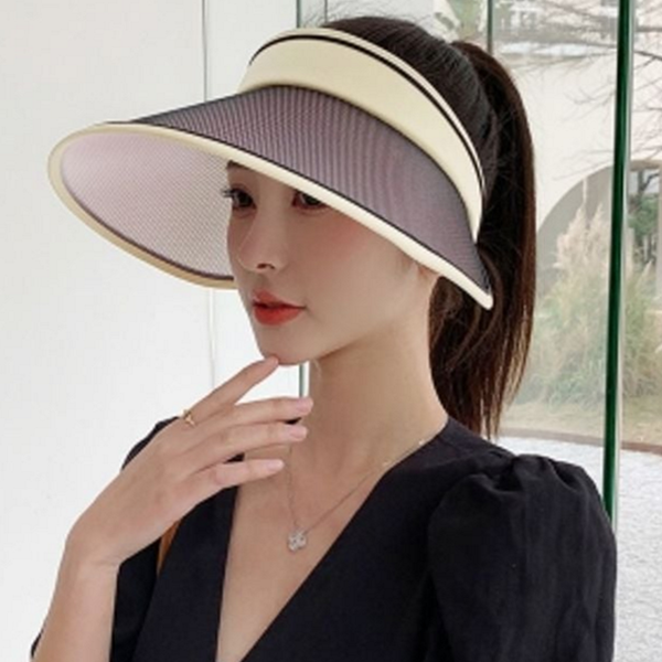 와이드챙 여성 썬 캡 돌돌이 자외선 차단 썬 캡 활동용 - 상품 이미지