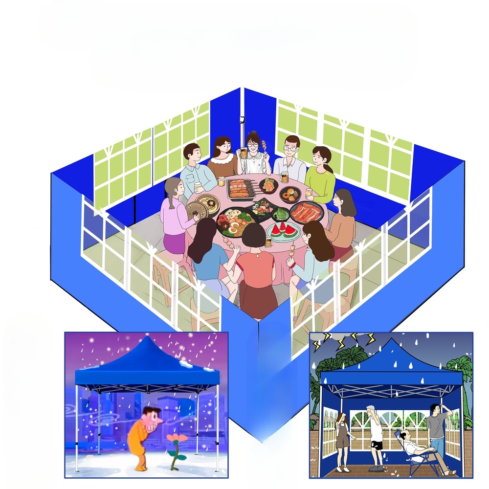 접이식 야외 캐노피 강철 프레임 방수천막 2X2m 사각 3면 창문형 이동식 행사 바자회 - 상세 이미지 2