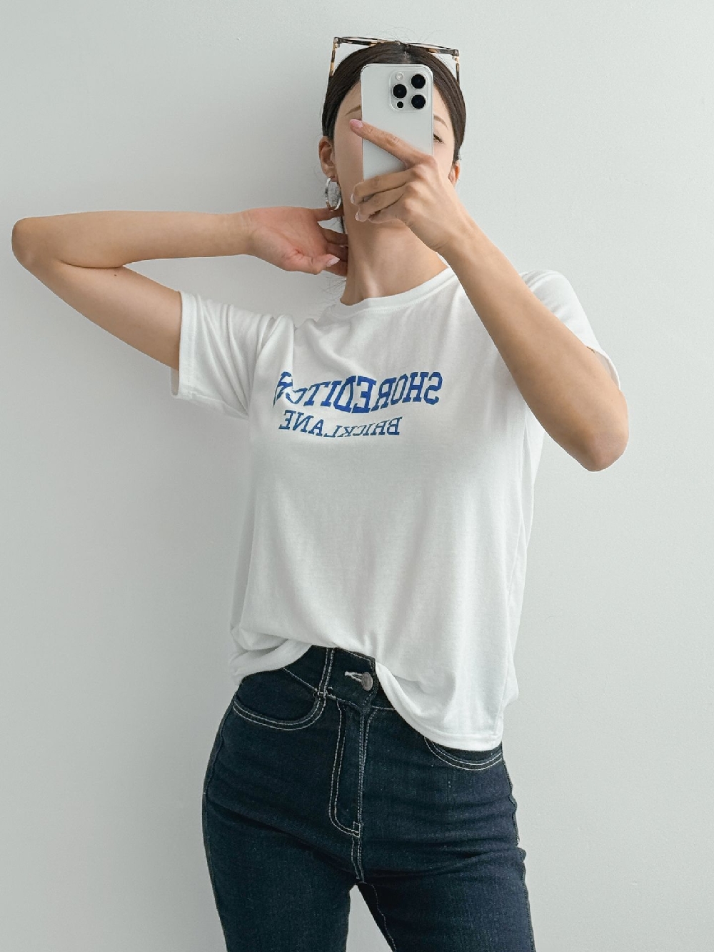 여성반팔티 흰티 레터링 기본 이너 레이어드 반팔 티셔츠 - 상세 이미지 5