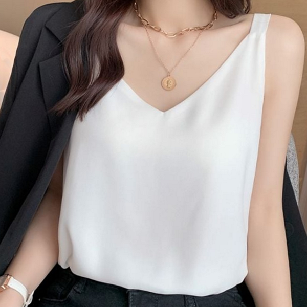 데일리 여성 민소매 티셔츠 캐주얼 여성 슬리브리스 브이넥 나시 기본 - 상품 이미지