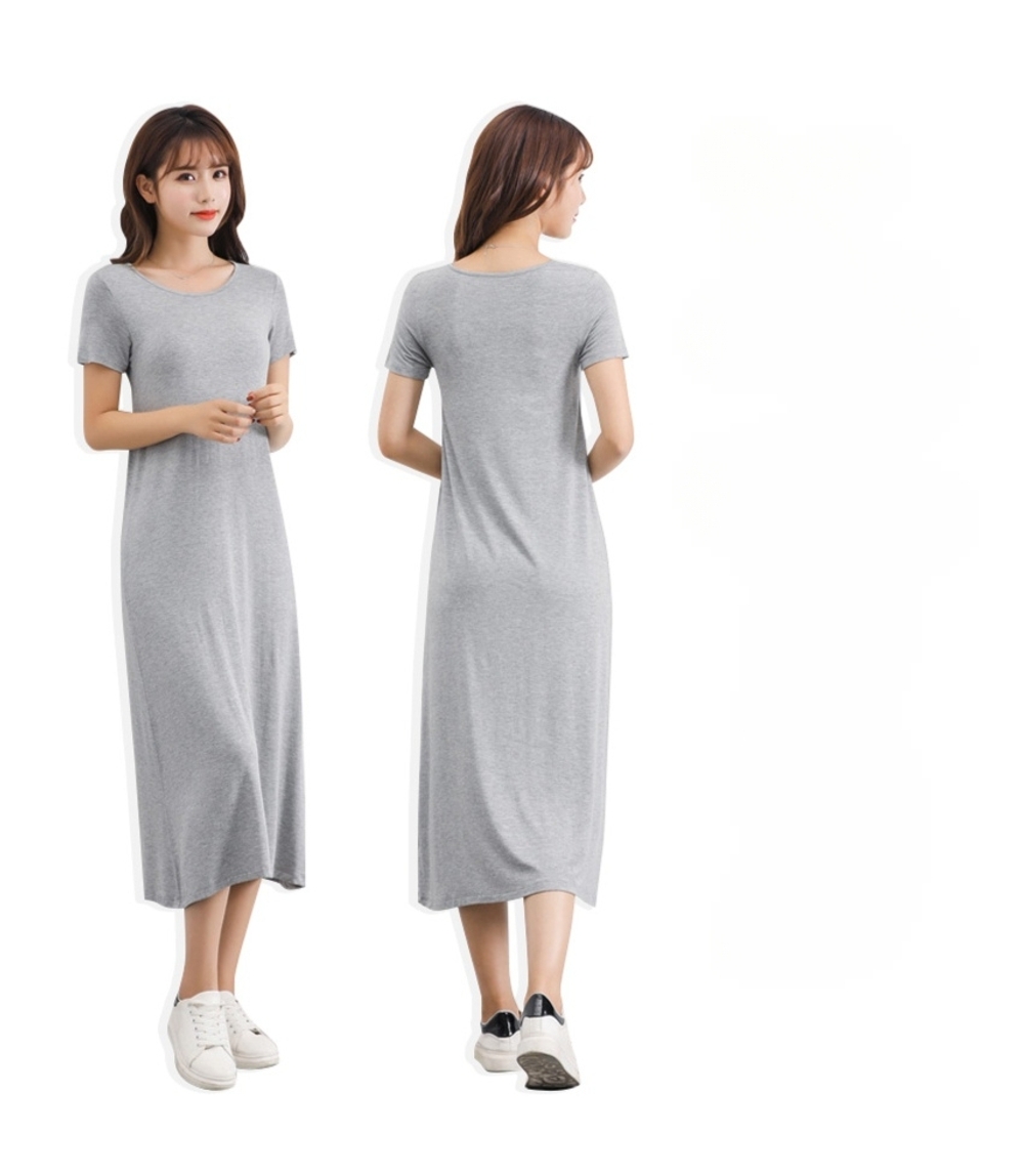 J2K 모달 반팔 원피스 홈웨어 이지웨어 롱버전 롱원피스 수면잠옷 - 상품 이미지