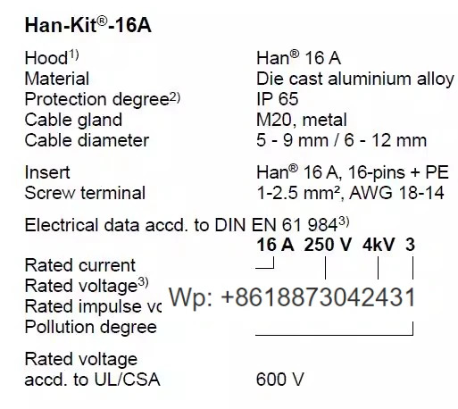 HARTING 커넥터 16핀 10200160000 키트 HAN-KIT-16A 오픈 홀 설치 오리지널