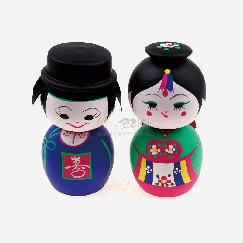 목각흔들인형 신랑신부 한복 전통 장식인형 - 상품 이미지