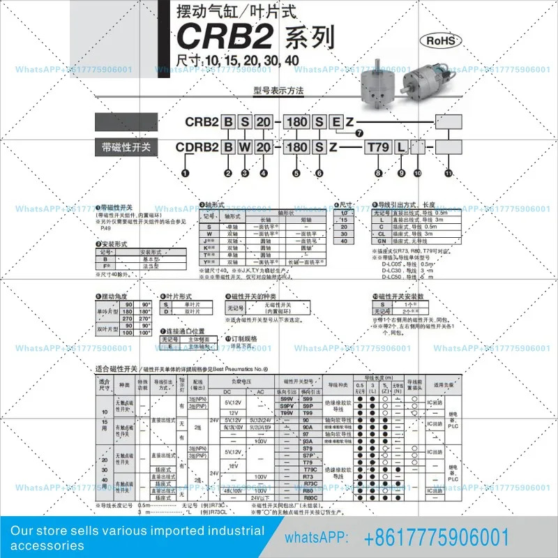 SMC 로터리 베실린더 CDRB2BW CRB2BW10 15 20 30 40-90도 180S도 270SZ