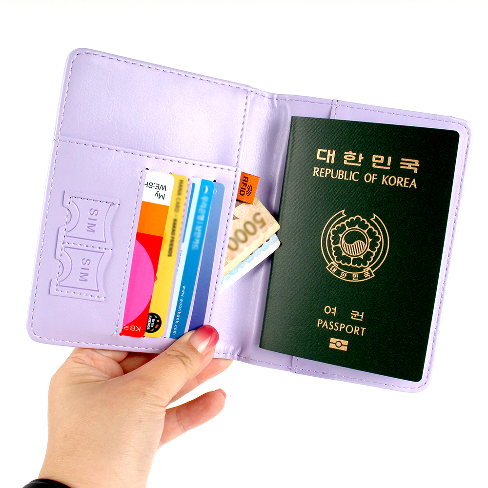 여권케이스 해외여행 가죽 여권 케이스 트레블월렛 파스텔 연보라 RFID차단 - 상품 이미지