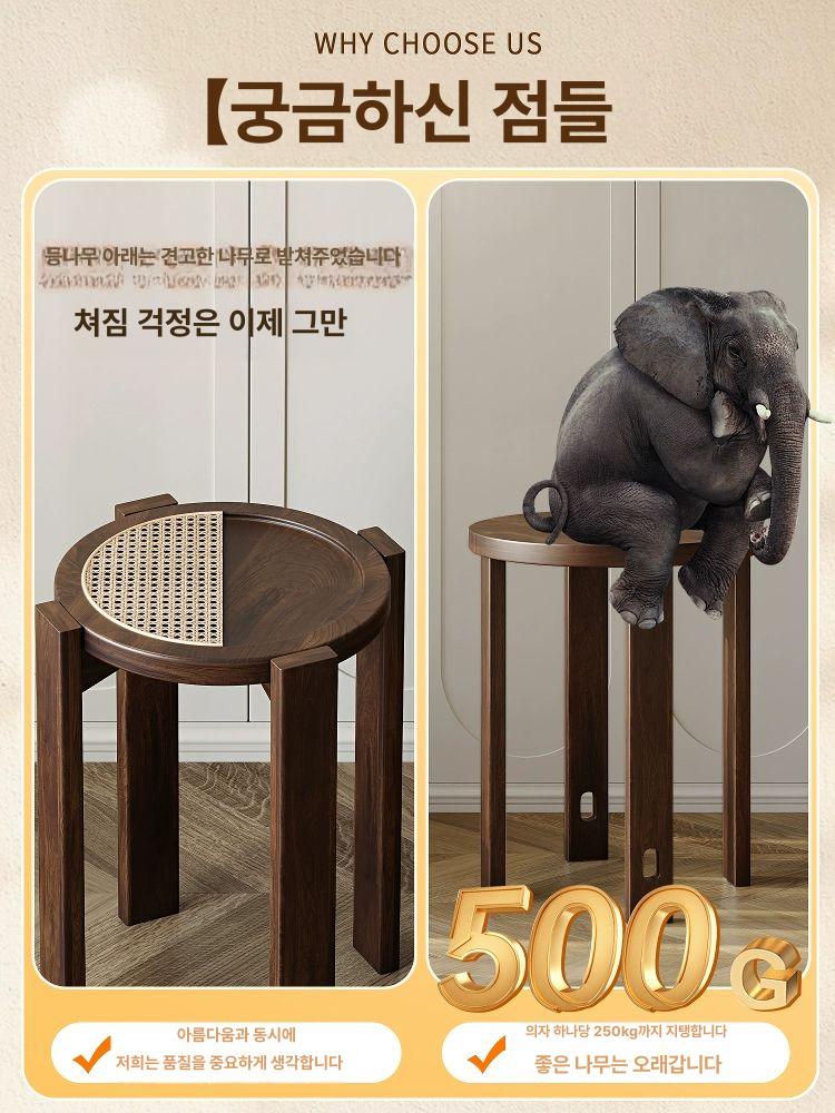 모던 엔틱 원형 수납용 협탁 합체형 4in1 월넛 라탄 4인용 프리미엄 블랙 B - 상세 이미지 3