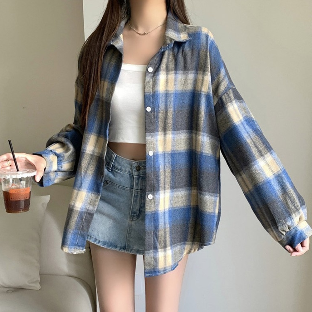 여성 체크남방 빅사이즈 오버핏 롱셔츠 아우터 박대표마켓 - 상품 이미지
