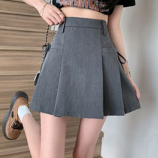 플리츠 여성 하이 웨스트 스커트 데일리 여성 스커트 베이직 주름 - 상품 이미지