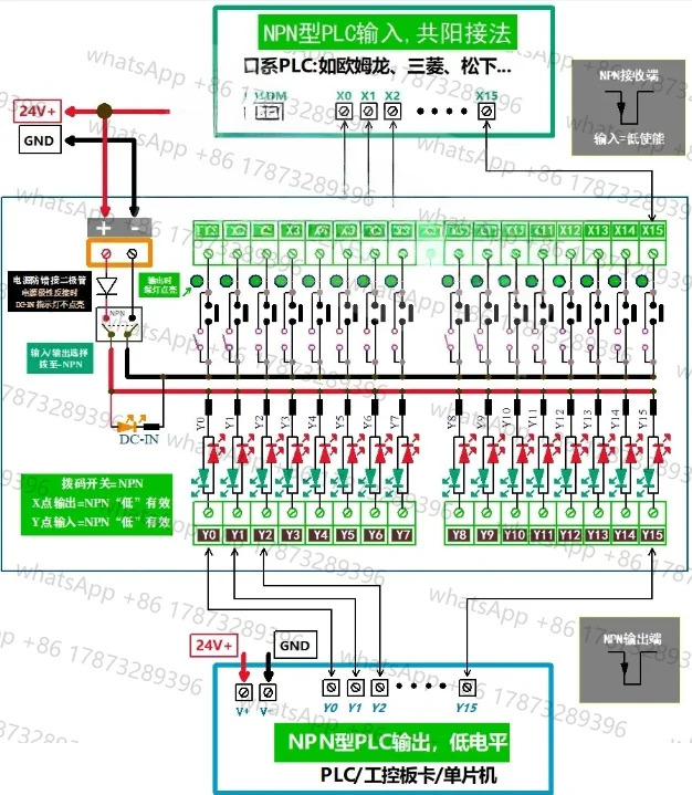 PLC 리퍼 보드 16채널 입력 출력 디버깅 모듈은 NPN/PNP 키 보드와 호환됩니다.