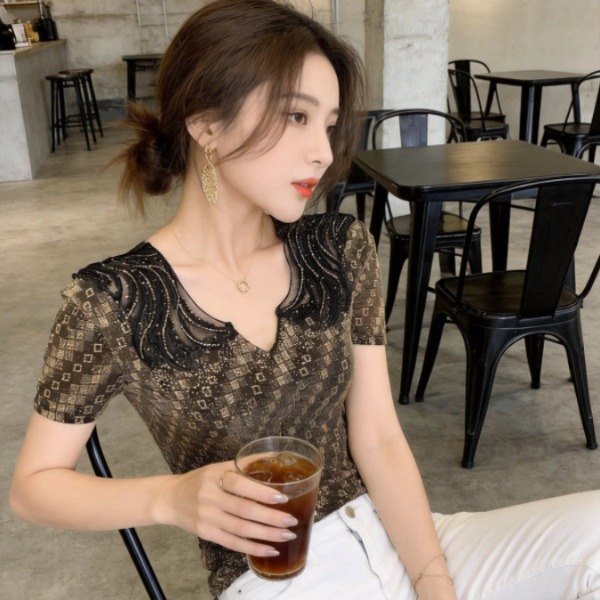 라인댄스복 상의 여성 라틴댄스복 줌바 사교 반짝이 긴팔 댄스티 연습복 - 상세 이미지 5