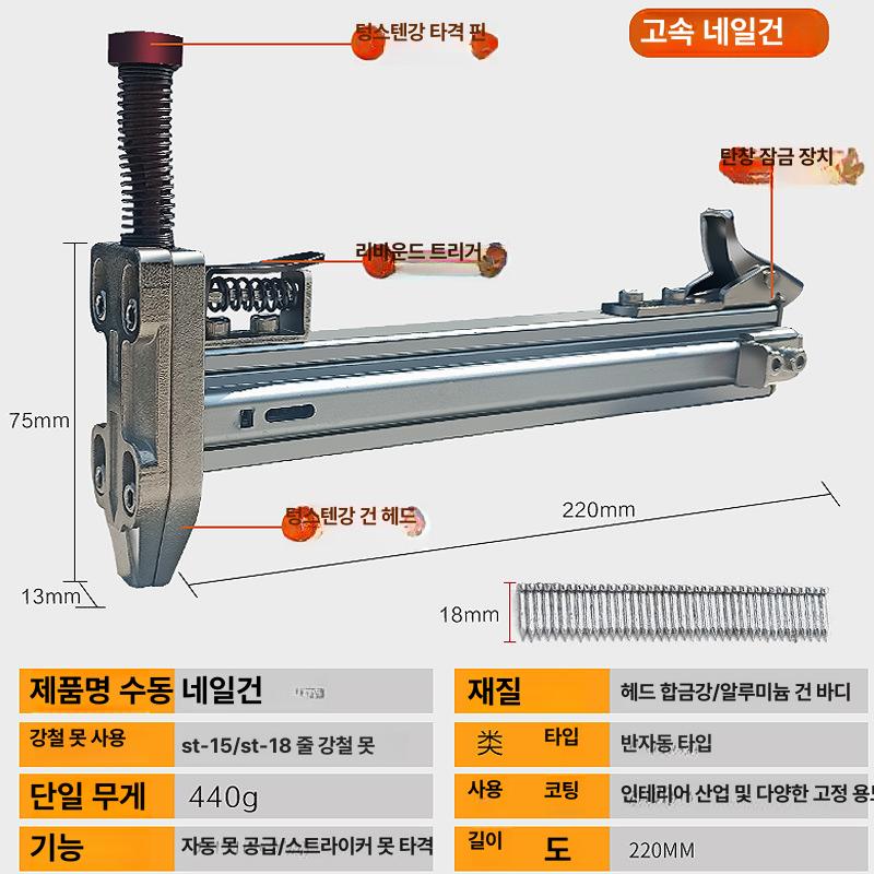 수동 스틸 슬롯 타일러 건 벽체 전선 케이블 전용 ST18A 자동 못 끌기 - 상세 이미지 5