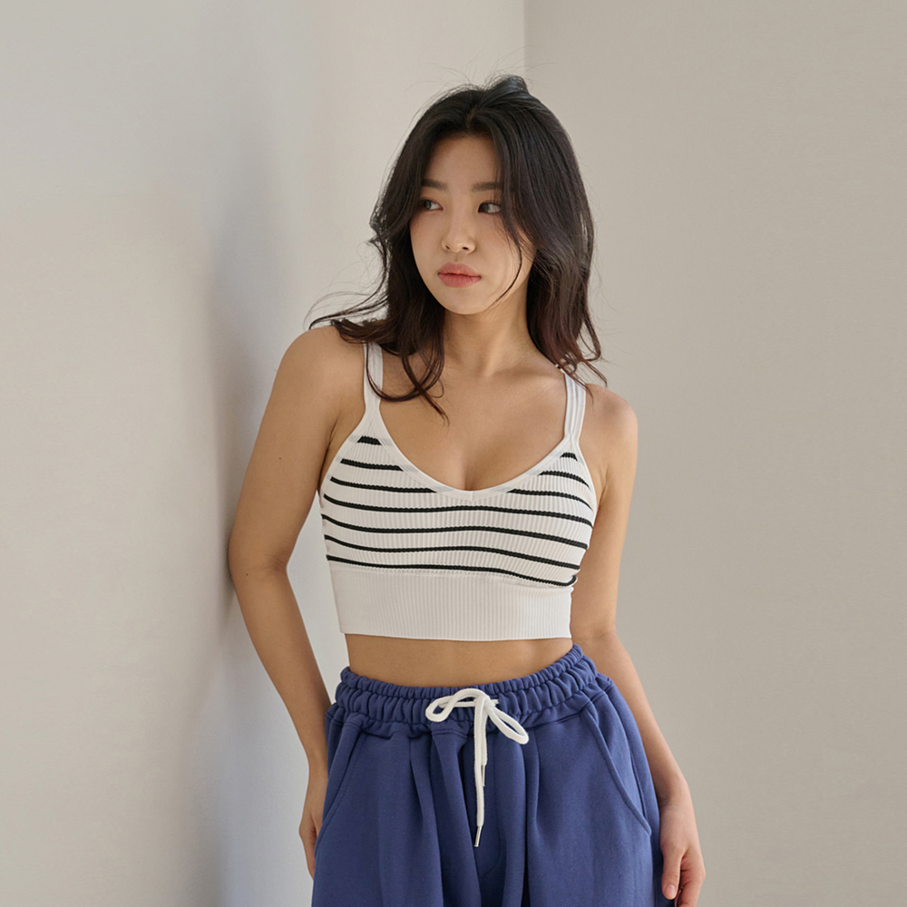 힙핑크 더블스트링 골지 브라탑 (캡내장) 제품 이미지