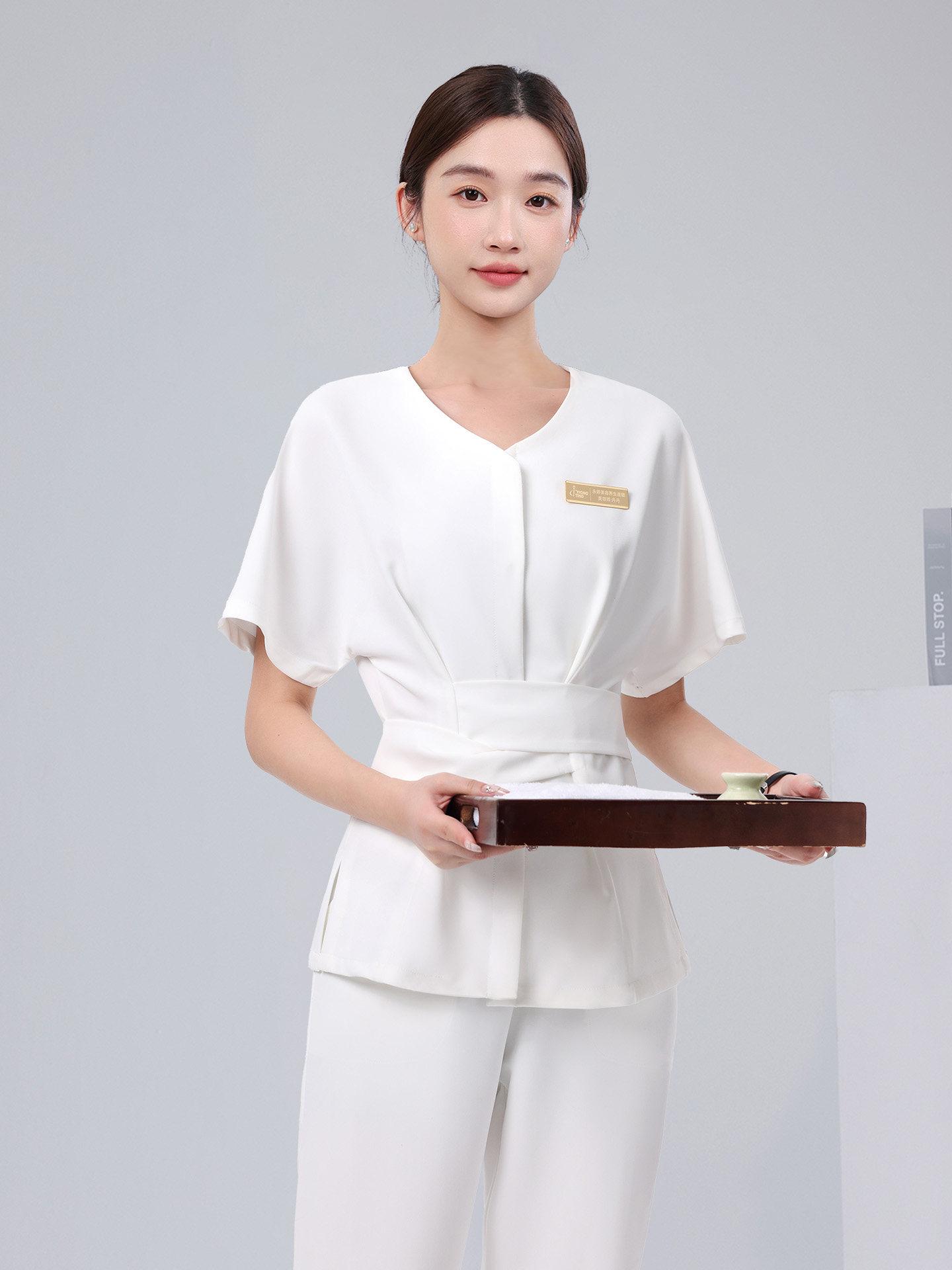 피부미용유니폼 마사지샵 스킨케어 피부관리사 에스테틱 블랙 3/4 소매 상의 + 바지 S 이미지 6