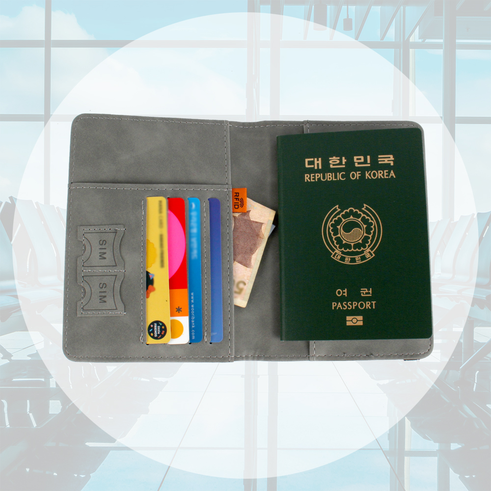 여권케이스 해외여행 가죽 여권 케이스 트레블월렛 기본 연회색 RFID차단 - 상세 이미지 3