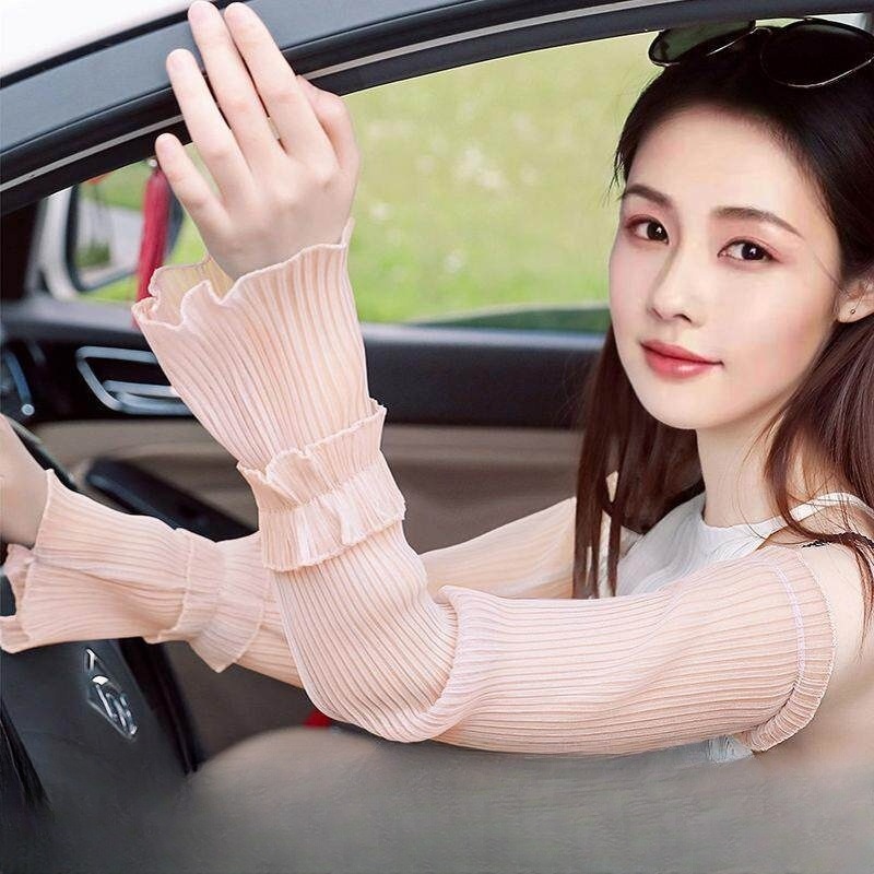 UV 자외선차단 얇은 프릴 냉감 아이스쿨링 긴팔 운전용 팔토시 야외활동 땀흡수 - 상세 이미지 3