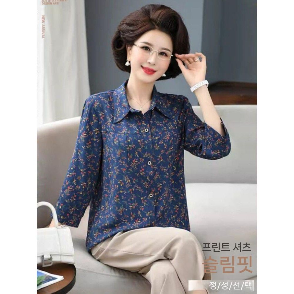 여성 면셔츠 봄가을 긴팔 블라우스 빅사이즈 편안한 데일리 셔츠 꽃무늬셔츠 - 상품 이미지
