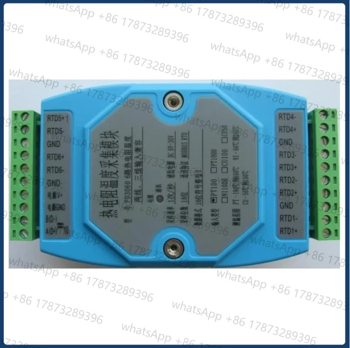 6 PT100 16비트 온도 입력 수집 모듈 RS485 Modbus DAQ RTD NI1000 PT1000 CU100 CU50 OLED 디스플레이 옵션