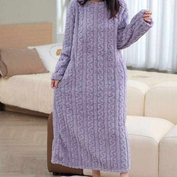 루즈핏 여성 수면 원피스 꽈배기 여성 수면 잠옷 극세사 겨울 - 상품 이미지