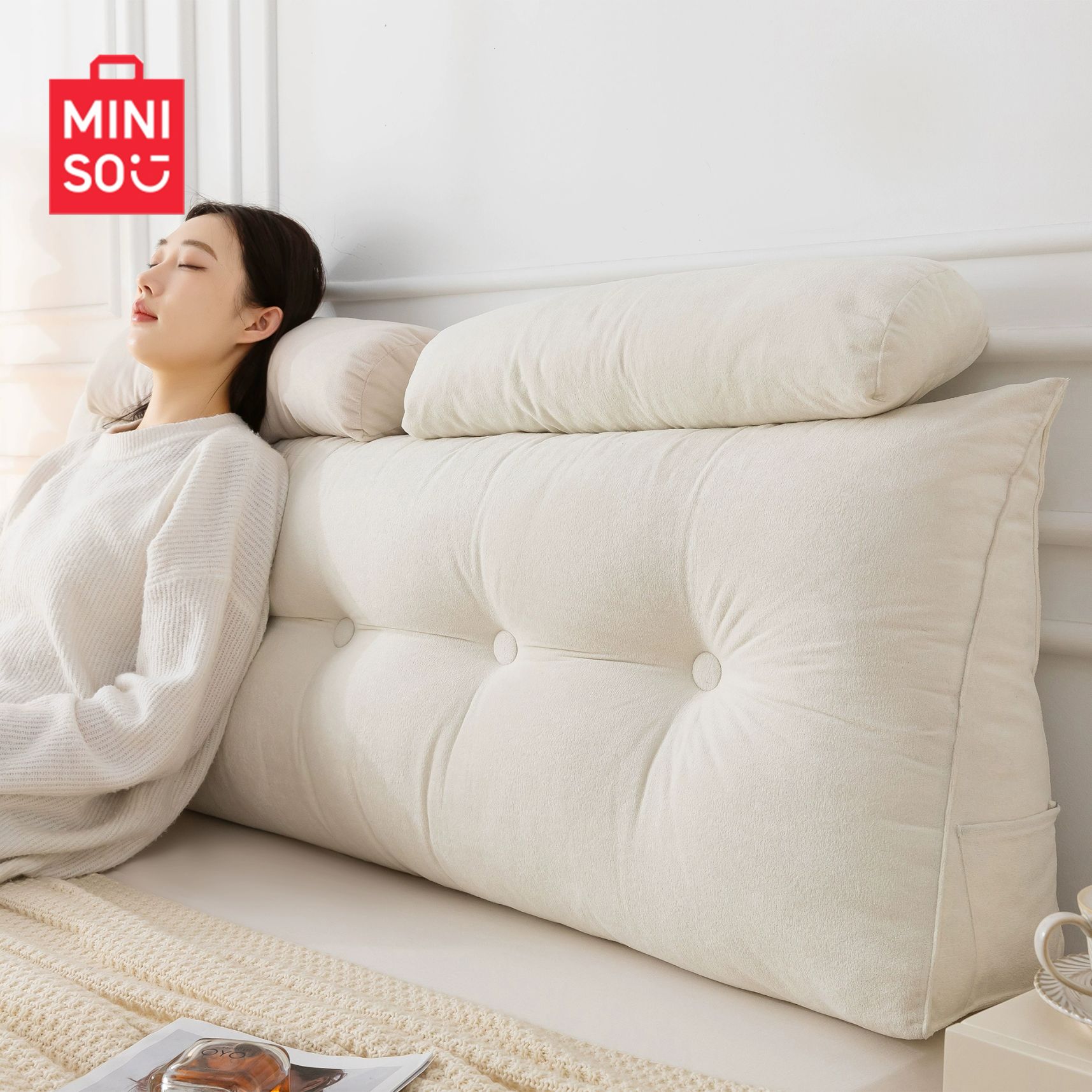 침대 쿠션 삼각 등받이베개 고탄성 대형 베이지화이트 1.8m 180x50x20cm 2개 - 상세 이미지 2