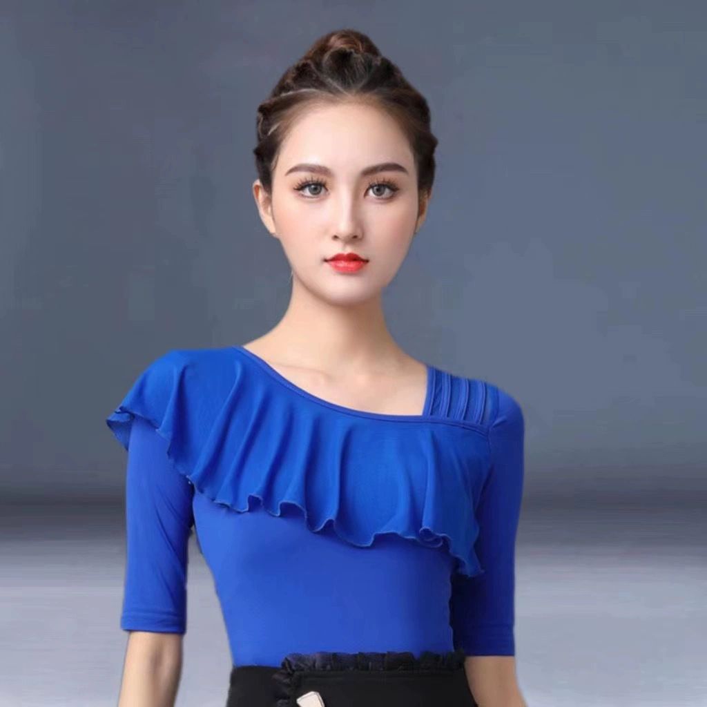 줌바 방송 댄스복 댄스상의 공연복 여성 라틴 사교 라인 블랙 S - 상세 이미지 4