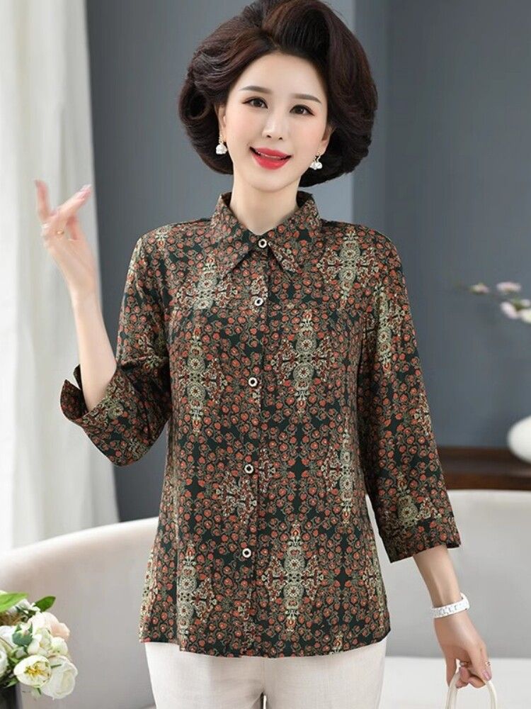 여성 면셔츠 봄가을 긴팔 블라우스 빅사이즈 편안한 데일리 셔츠 꽃무늬셔츠 - 상세 이미지 3