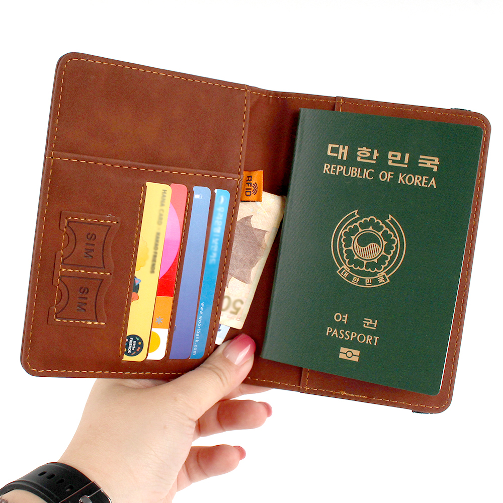여권케이스 해외여행 가죽 여권 케이스 트레블월렛 기본 갈색 RFID차단 - 상품 이미지