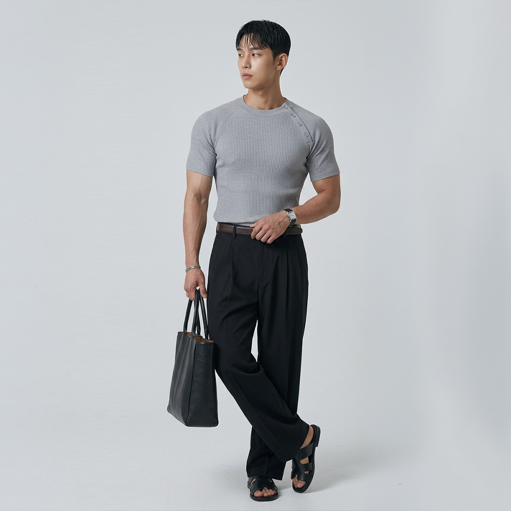 머슬핏 골지 사이드버튼 반팔티셔츠 D087 - 상세 이미지 3