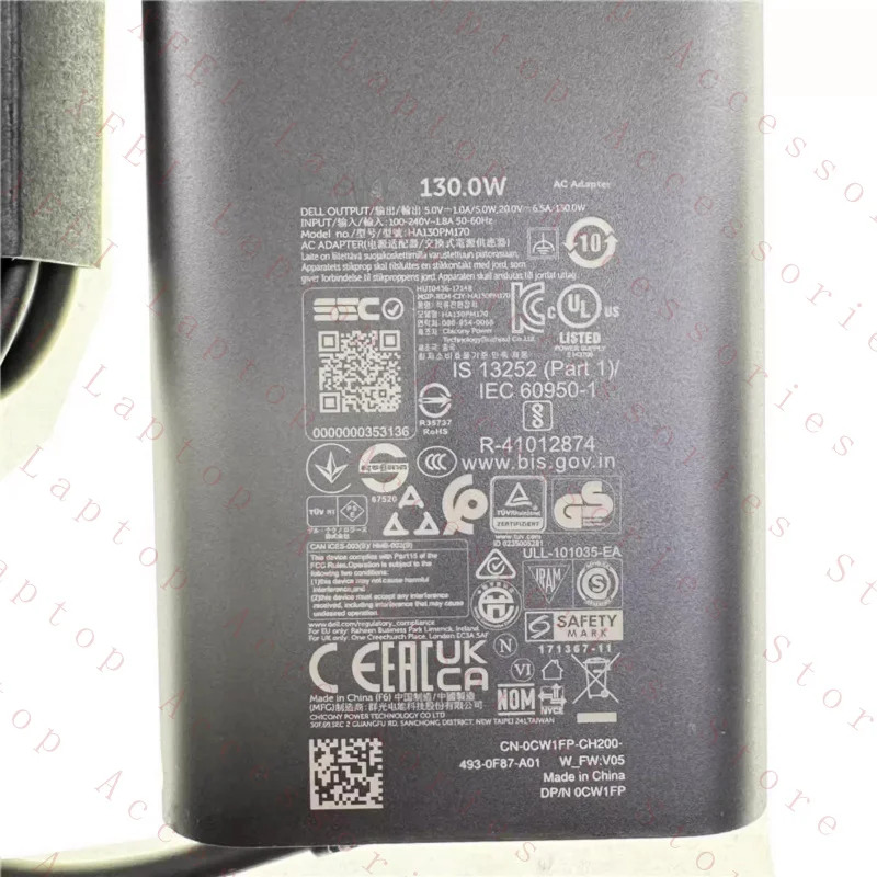 C HA130PM170 0CW1FP 델 노트북새 130W 20V 6.5A 타입-C AC 어댑터 CW1FP
