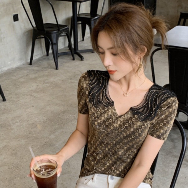 라인댄스복 상의 여성 라틴댄스복 줌바 사교 반짝이 긴팔 댄스티 연습복 - 상세 이미지 4