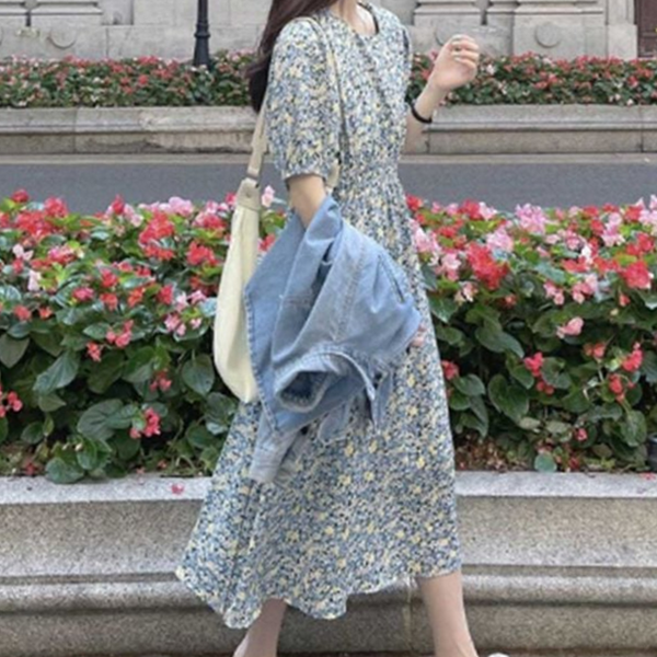 시원한 여성 플라워 원피스 캐주얼 여성 쉬폰 원피스 여름 데일리 - 상품 이미지