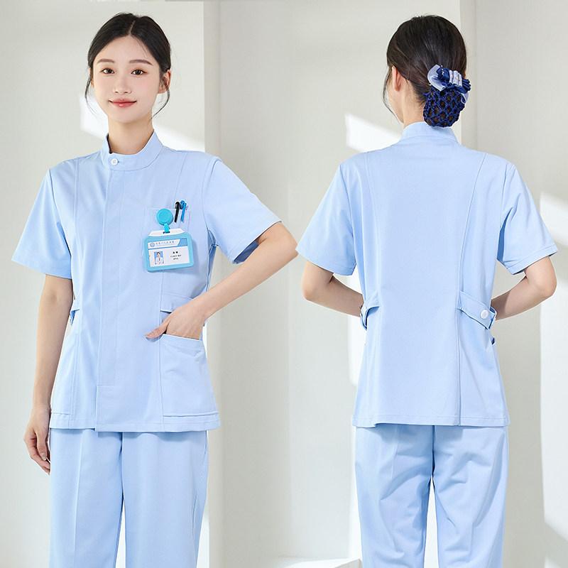 여름 반팔 간호사복 병원 유니폼 한의원 치과 블루 반팔 세트 M - 상품 이미지