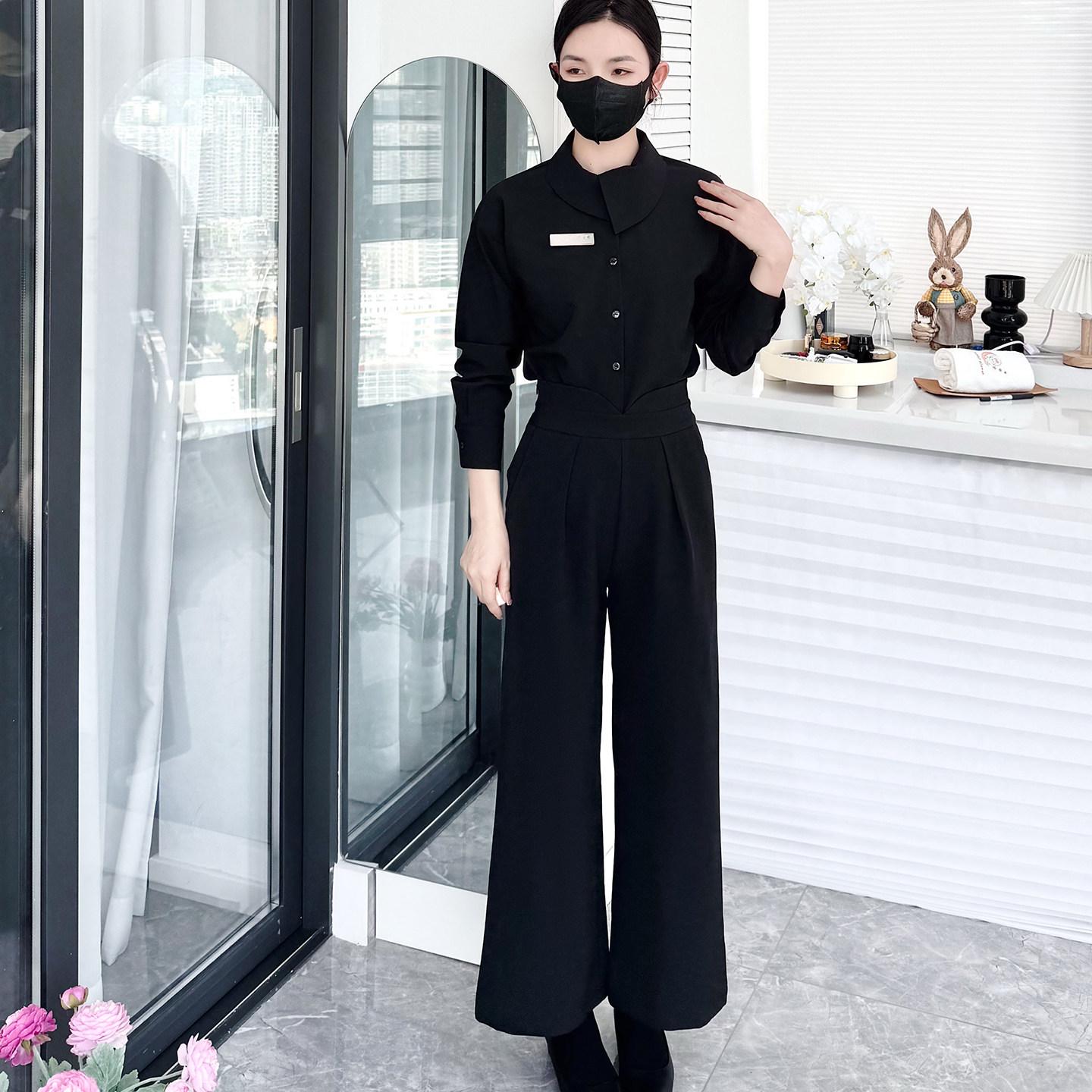 미용실유니폼 뷰티샵 헤어샵 네일샵 스킨케어 SPA 관리사 긴팔 셔츠 스트레이트 스커트 S 이미지 6