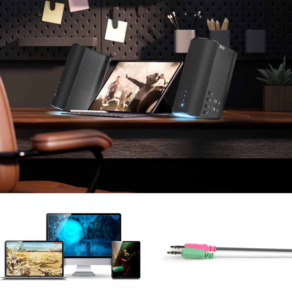 브리츠 2채널 USB 북쉘프 데스크 게이밍스피커 LED 조명 AUX PC 유선 스피커 이미지 6