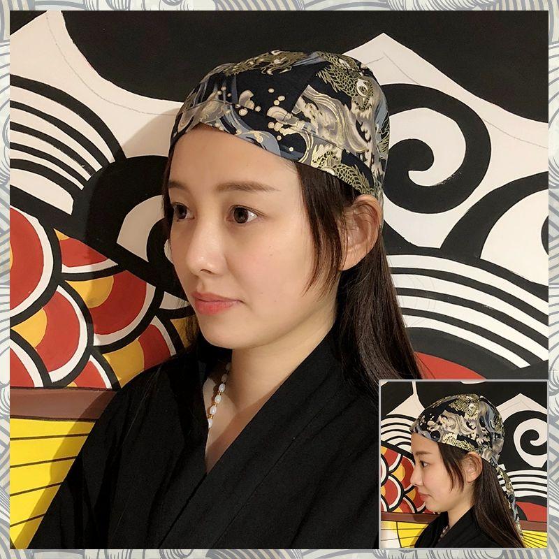 터번 모자 일식집 이자카야 요리사 직원 홀복 단체복 라멘 스시 레스토랑 셰프 남녀 네이비블루 - 5개 조절 가능형 - 상세 이미지 3