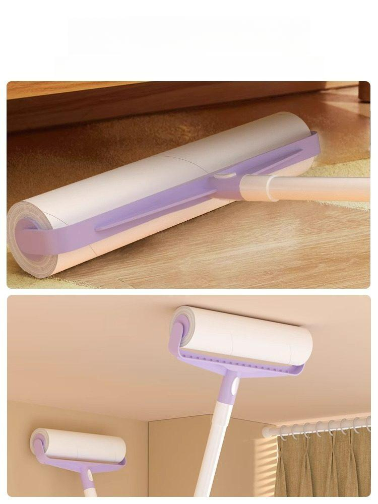 롱핸들 먼지털이개 롤러 대형 브 침대 청소용 바닥용 퍼플 엑스트라 30cm 롱+16롤 960개 - 상품 이미지