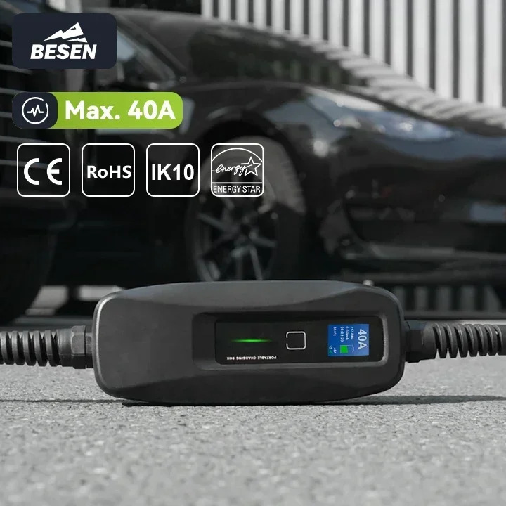 BESEN 8.8kW 휴대타입 1 EV 충전기 단상 AC 충전 LCD 화면 탑재 32A 출력 전류 전기차용