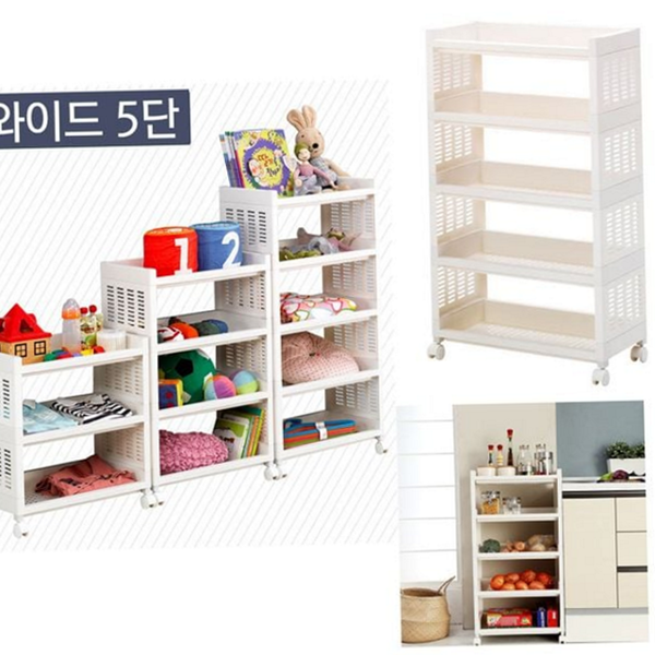 다용도 이동식 수납 선반 트롤리 이동식 5단 선반 바퀴형 주방 - 상품 이미지