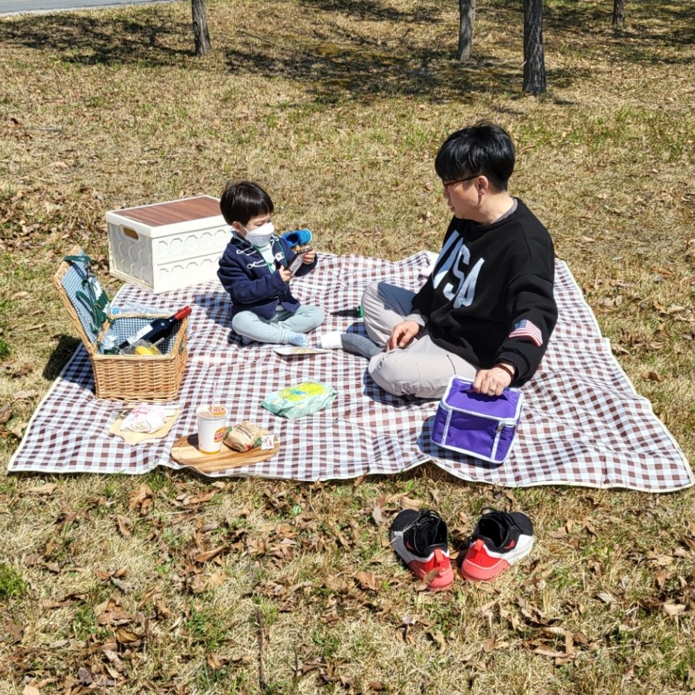 체크무늬 방수 피크닉 매트 초콜렛 대형 - 상품 이미지