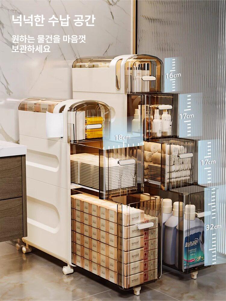 화장실서랍장 3단 보관 다용도 서랍장 욕실 원목 욕실앞 욕실장 욕실수건보관함 수납 바퀴 - 상세 이미지 3