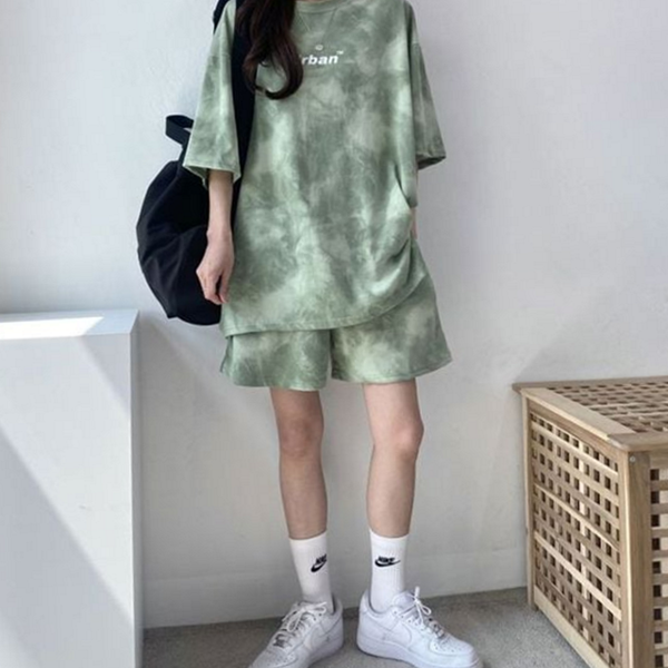 오버핏 여성 반팔 상하 데일리 여름 트레이닝 상하복 티셔츠 - 상품 이미지