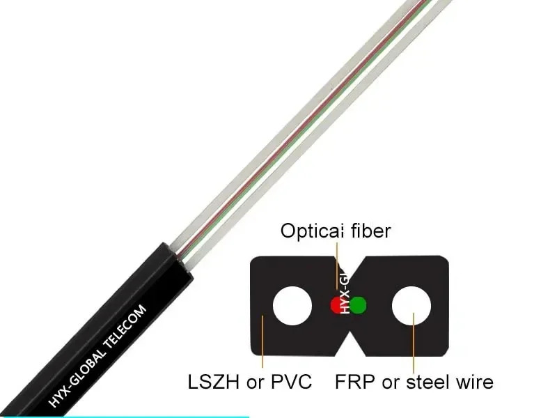 실외/실내 FTTH 광섬유 드롭 케이블 GJYXCH 스틸 메신저 와이어 FRP 1/2/4 코어 광케이블